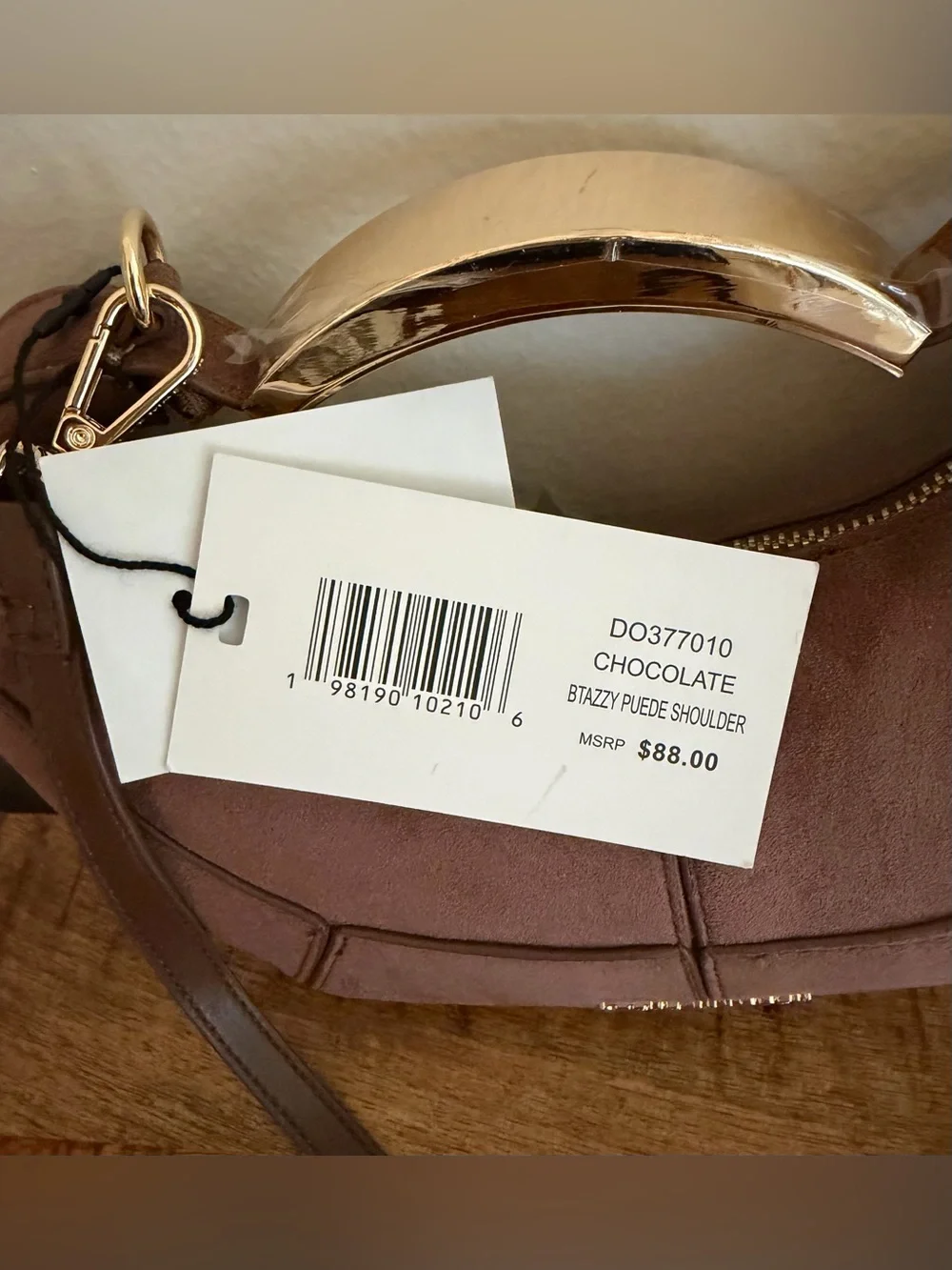 Steve Madden Chocolate Crescent Hobo with Gold Accent Bag NWT